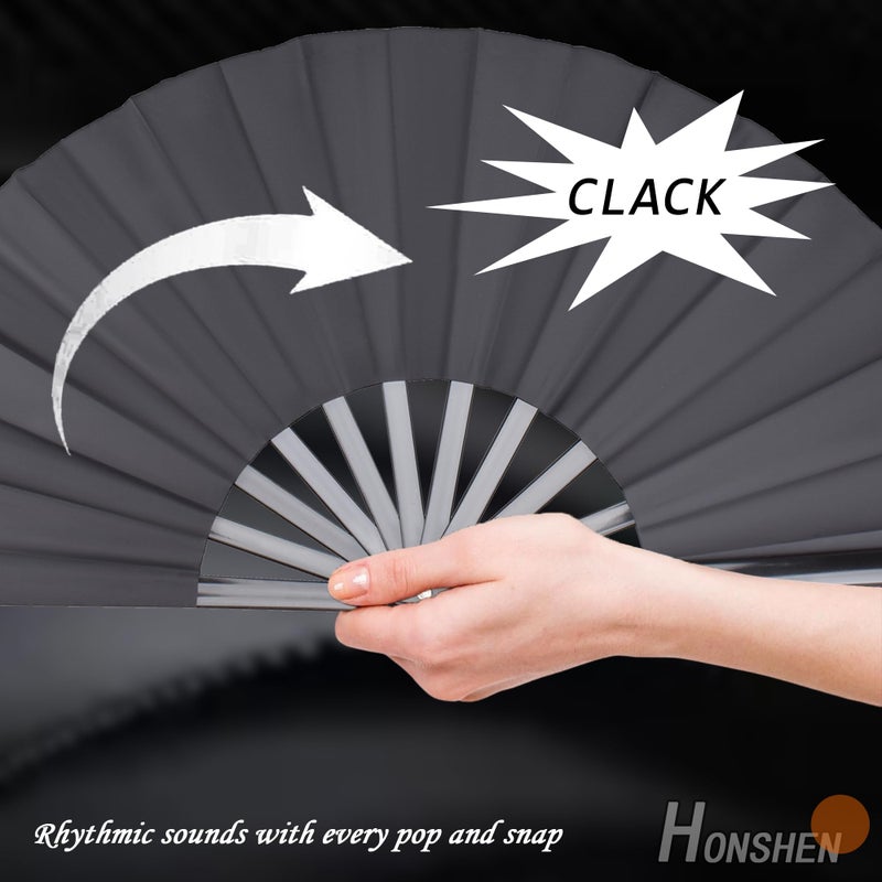 HONSHEN Folding Fan Black Large Hand Fan Chinese Kung Fu Tai Chi Hand Held ABS Plastic-Nylon Folding Fans for Men with a Fabric Case for Protection 13inch - Image 2